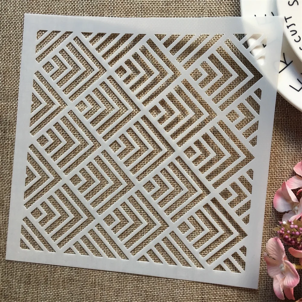 

1Pcs 8*8inch Square Line Grid Tri angle Frame DIY Layering Stencils Painting Scrapbook Coloring Embossing Decorative Template
