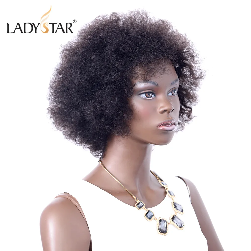 LADYSTAR афро кудрявый парик Remy человеческих волос парики для женщин Бразильский