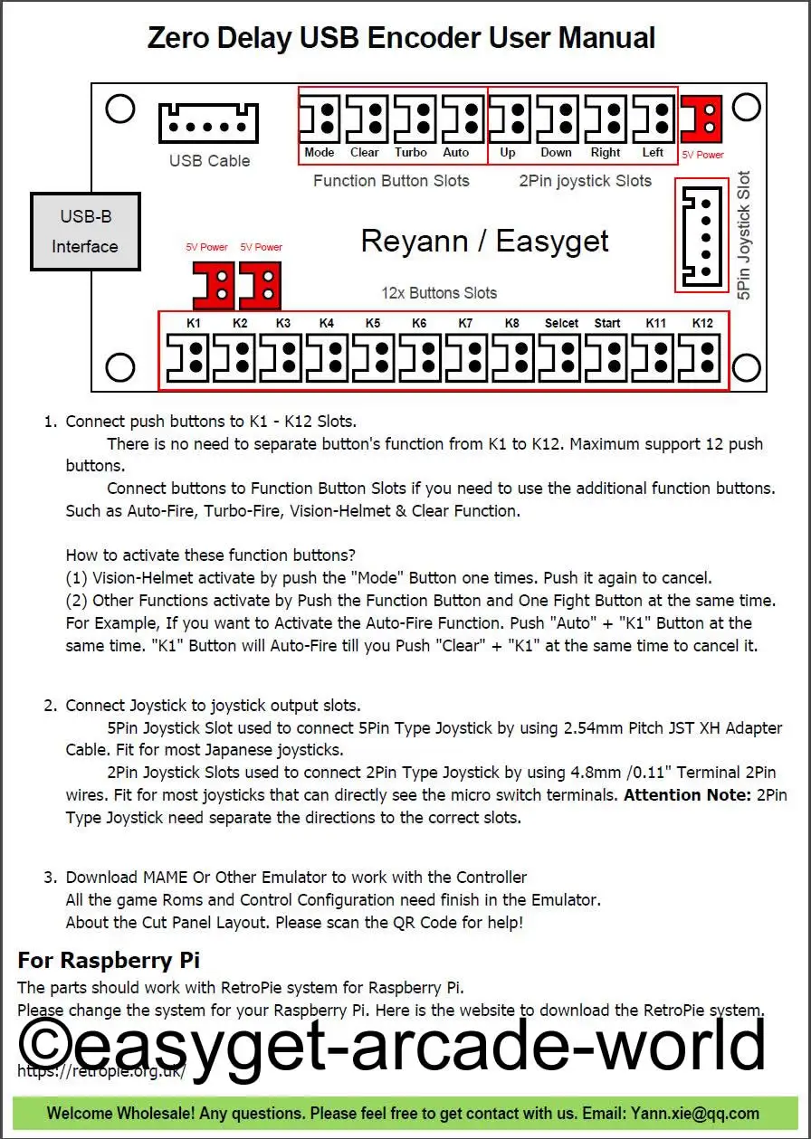 USB кодировщик ПК с нулевой задержкой для джойстика MAME и Raspberry Pi Retropie 1 / 2 3B (кнопки