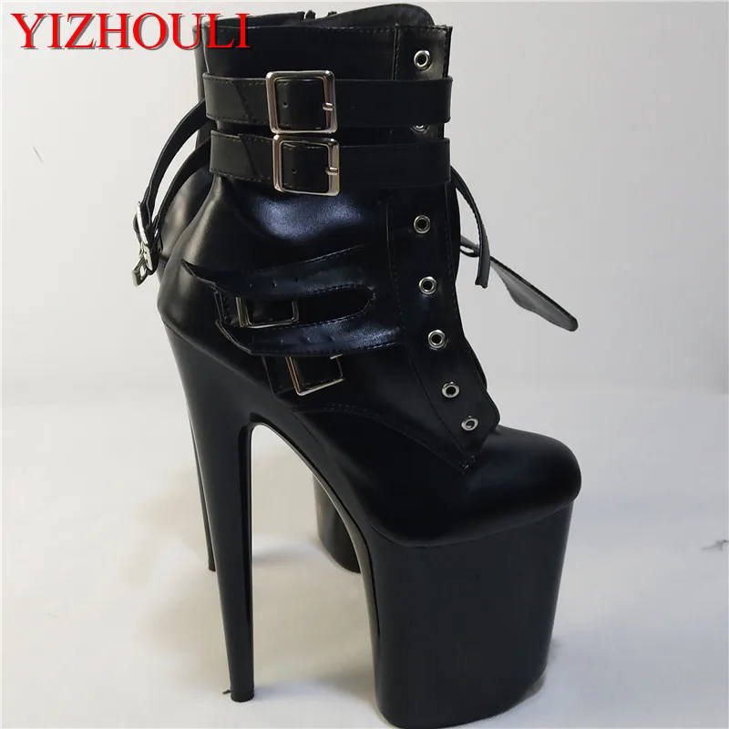 

women motorcycle boots fashion short boots buckle ankle boots 20cm high heels Platform shoes classic strappy winter boots black