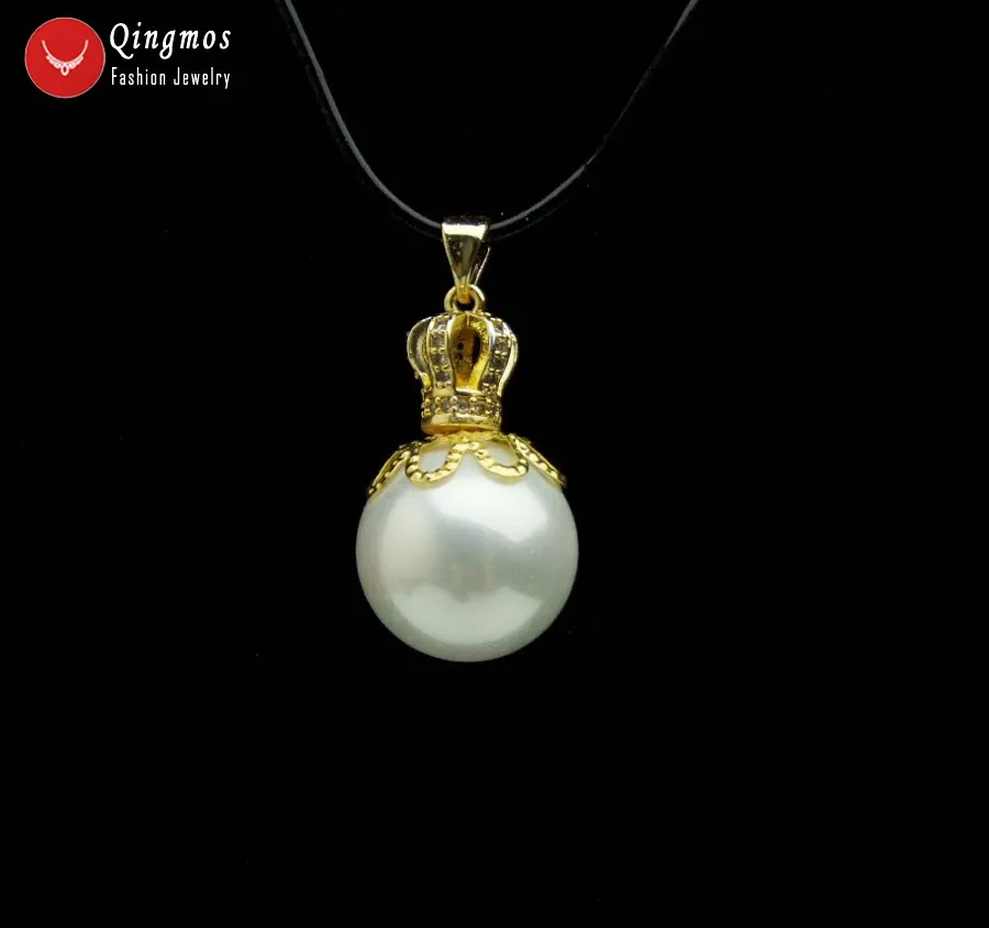 Женское ожерелье с подвеской в виде короны и черным кожаным шнурком 16 мм|Ожерелья