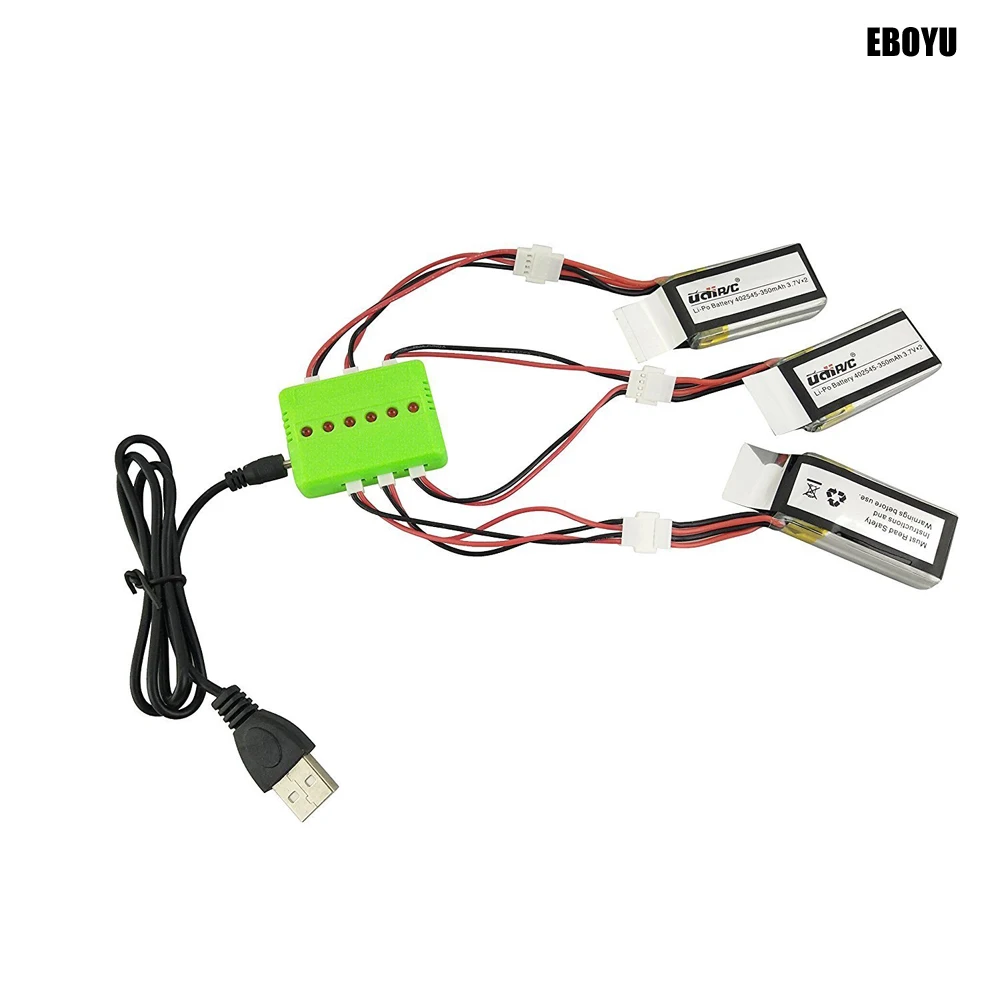 3pcs * 7.4V 350mah Lipo Battery+ 1 to 6 Balance Charger + 3pcs Cables for UDI U919 WiFi FPV U845A U945A WiFi RC Quadcopter Drone