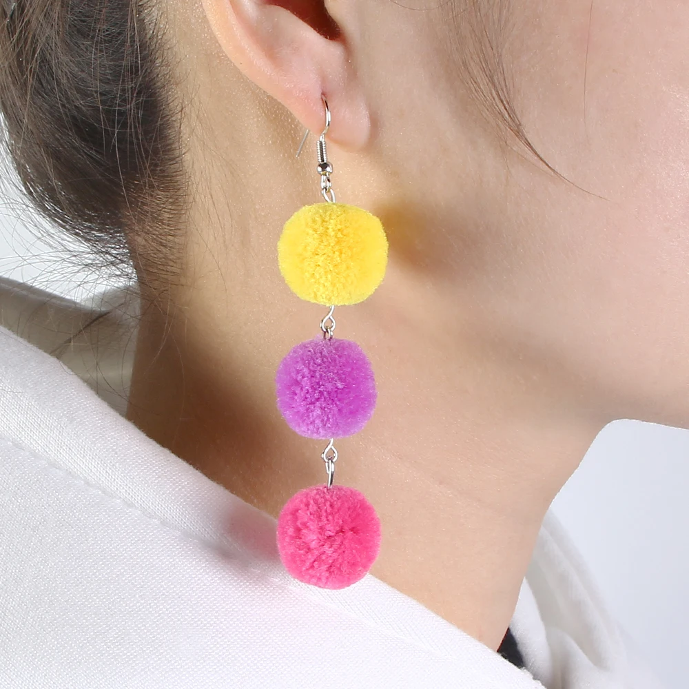 Модные женские ювелирные изделия серьги с помпоном несколько цветов круглые