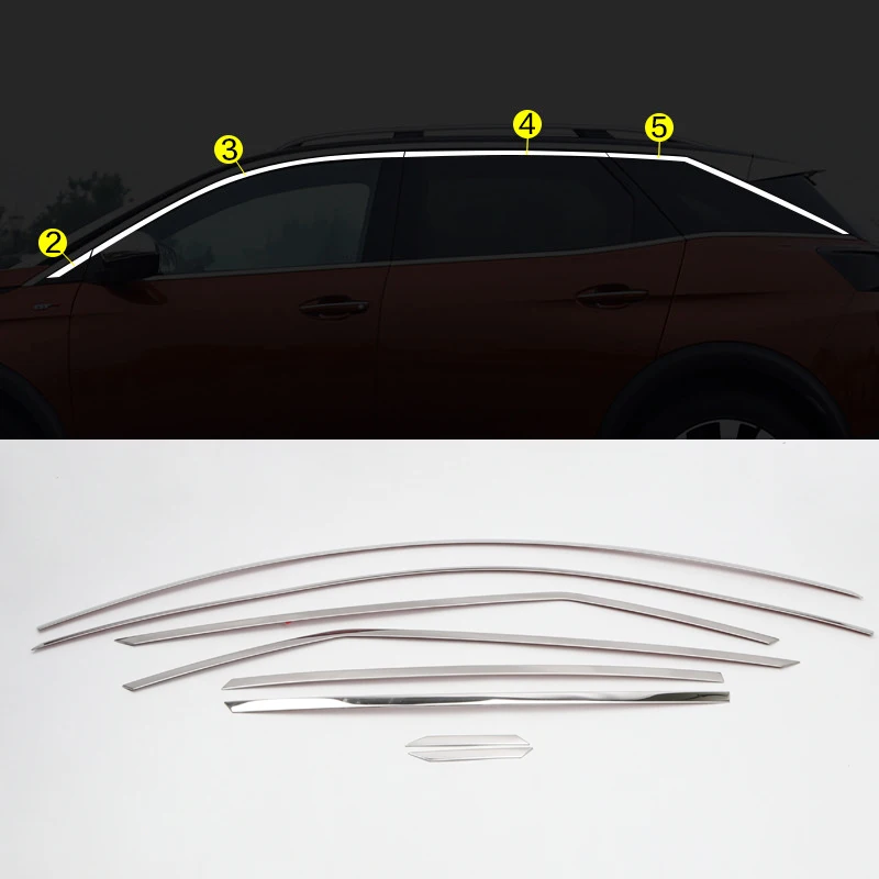 Upper Window Trim Глянцевый аксессуары днища автомобиля или с выбором приёма верхней боковой подоконник Молдинг Накладка для peugeot 3008/3008 GT - Название цвета: Upper Window Trim