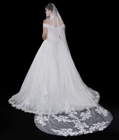 in stock one layer beaded 3m white cathedral wedding veils 2019 long bridal veil voile mariage wedding accessories
