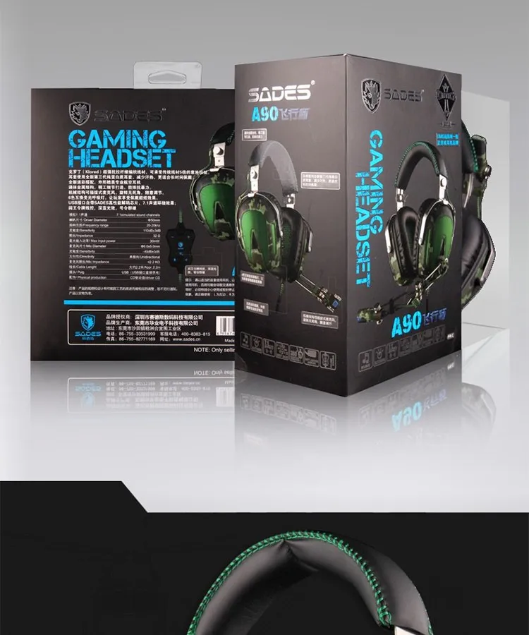 SADES A90 Pilot USB 7,1, игровые наушники с объемным звуком, гарнитура, 7 цветов, дыхательные огни для PC Gamer, камуфляж
