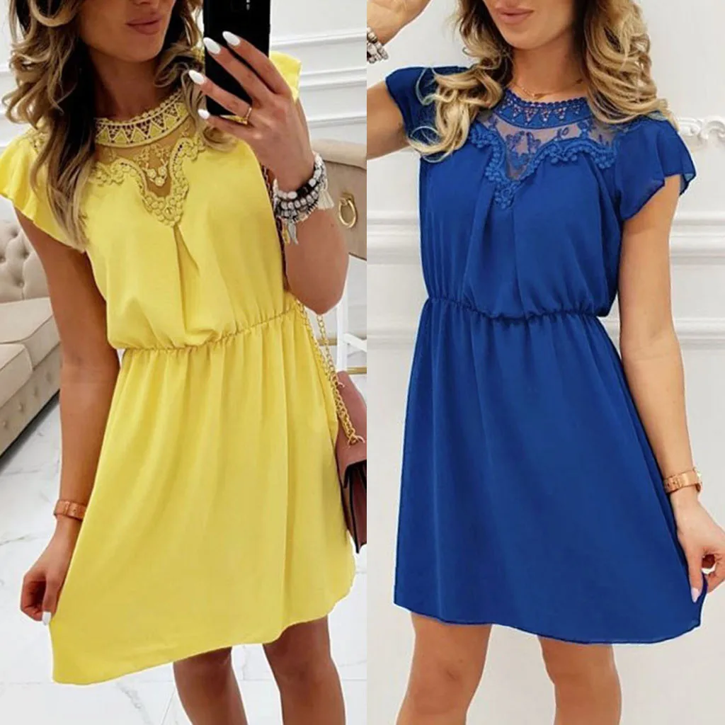 2019 летнее платье бохо Стильное женское с оборками и рукавами в стиле пэчворк