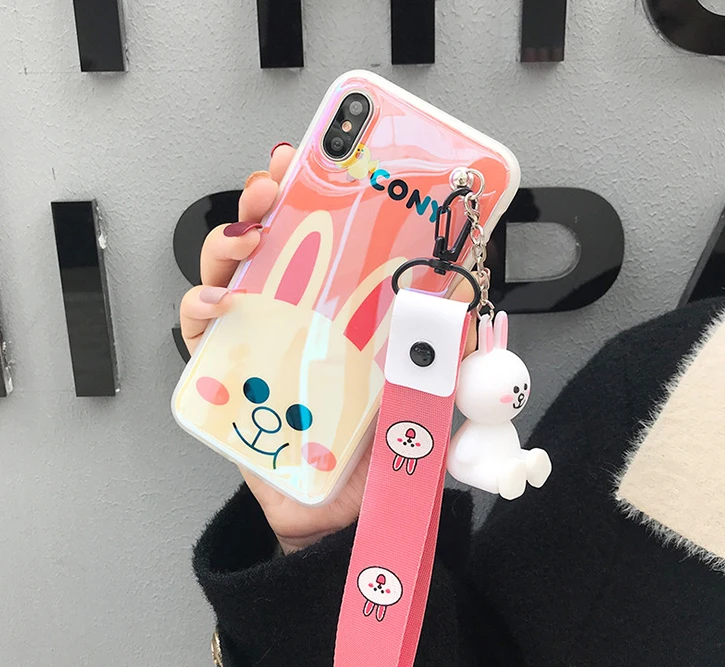 Case For Apple iPhone X XS Cute Cartoon rabbitcover for 6 6S plus 7 8 bear case phone cover+Toys +Strap |