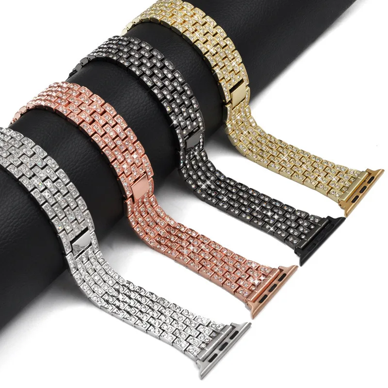 

Luxury Stainless Steel Bracelet For Apple Watch band 44/42/40/38mm Diamond Strap Metal Replacement Wrist band For iwatch 4/3/2/1