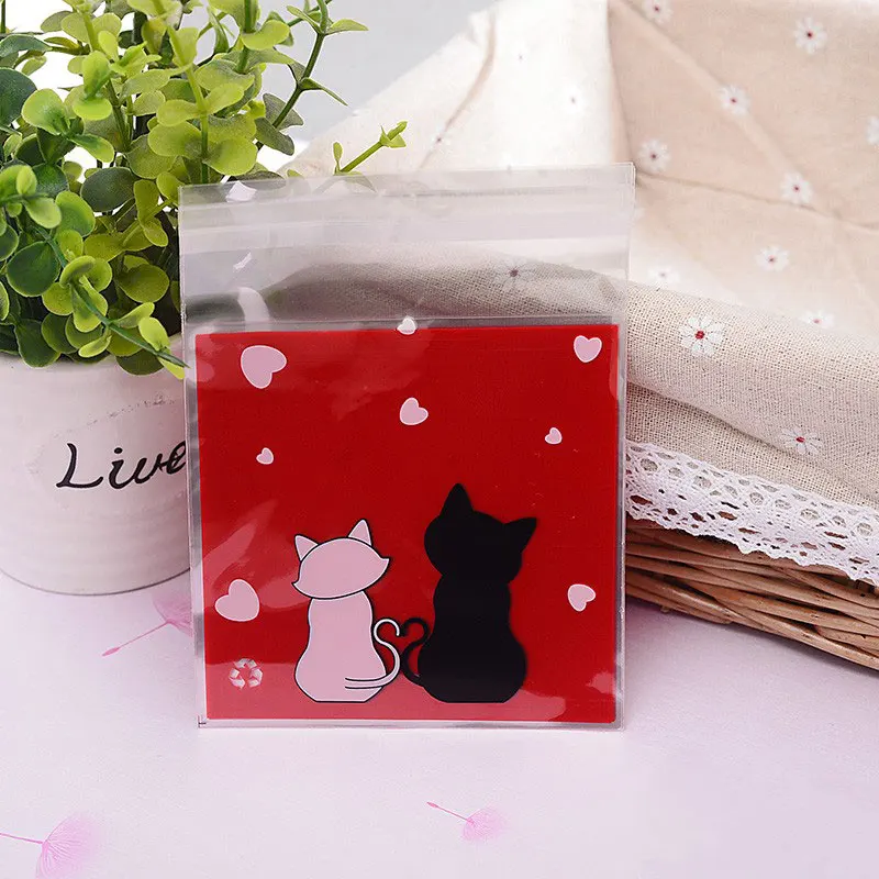 100 шт./лот клейкая сумка с милым животным котом печенье diy Подарочные сумки для