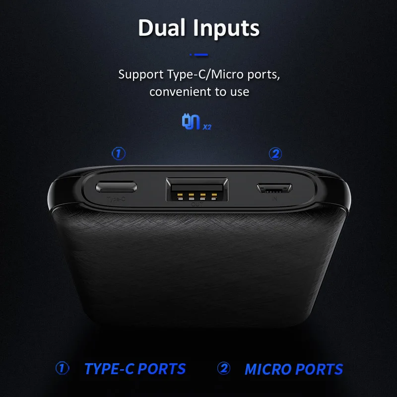 USAMS 10000 мАч mi ni power Bank портативное зарядное устройство типа C cro для iPhone X Xiaomi 9
