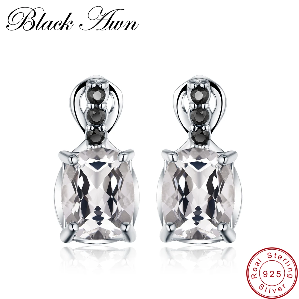 

[BLACK AWN] 1.7g 925 Sterling Silver Fine Jewelry Cute Black Spinel Engagement Earrings for Women Female Wedding Earrings T160