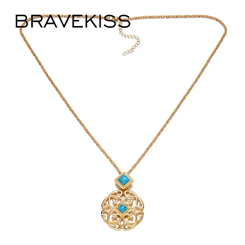BRAVEKISS винтажное золотое ожерелье с подвеской s натуральный камень цветами из