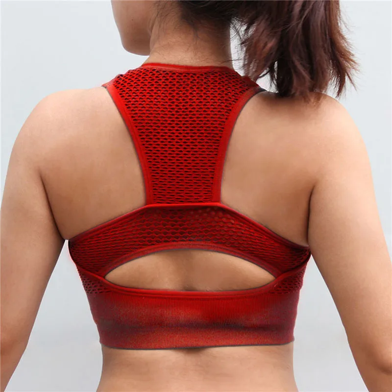 New Red Hollow Out Breathable Women Sexy Yoga Bra Workout Sport Push Up Shockproof Bras Vest Tank Tops Running Sportswear LL02 | Спорт и