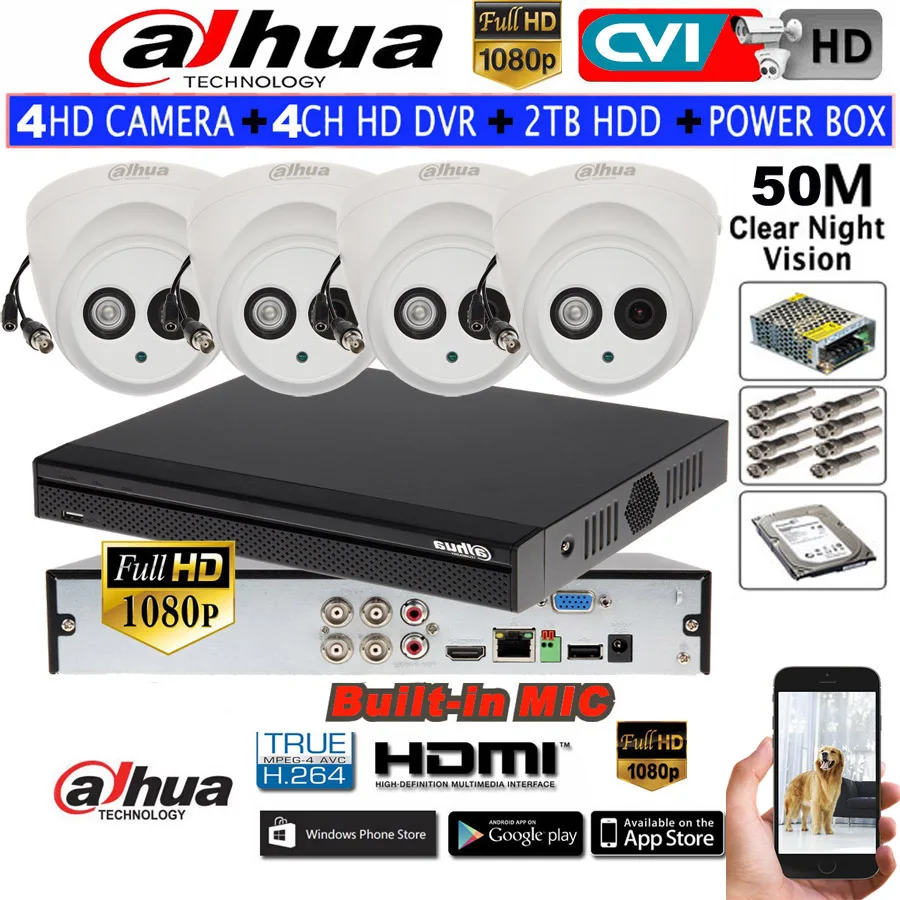DAHUA 1080P Встроенный микрофон ИК купольная камера видеонаблюдения HAC HDW1200E A CVI 4CH