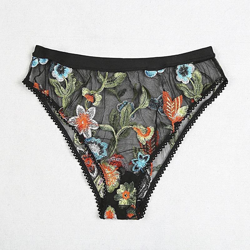 Новый Для женщин пикантные Постельное белье Sheer Черный Тюль Цветочные Вышивка