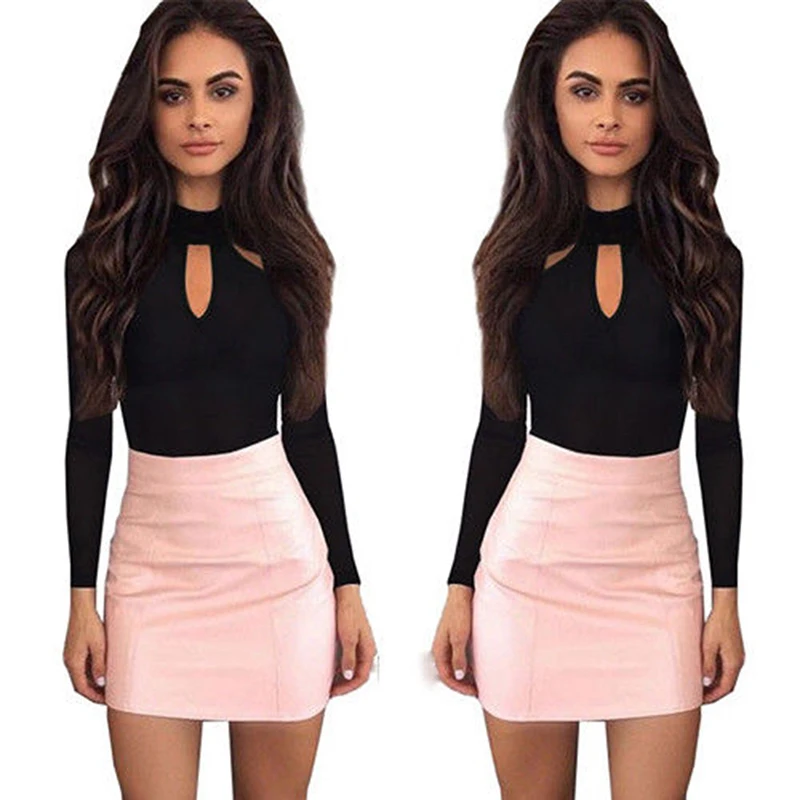 Fashion Bodysuit Women Body Suits for Women Sexy Romper Black Mock Neck Long Sleeve Hollow Out Back Bodysuit 2019 Spring Onesies
