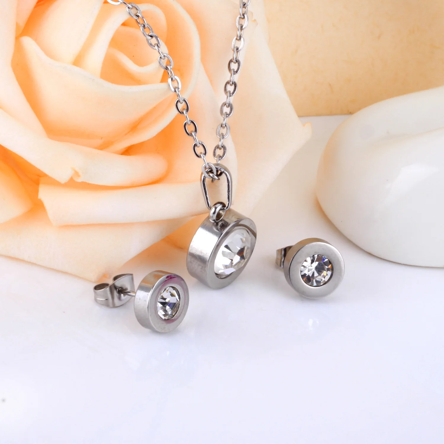 Женский комплект из колье и серёг нержавеющей стали|austrian crystal jewelry set|jewelry sets for