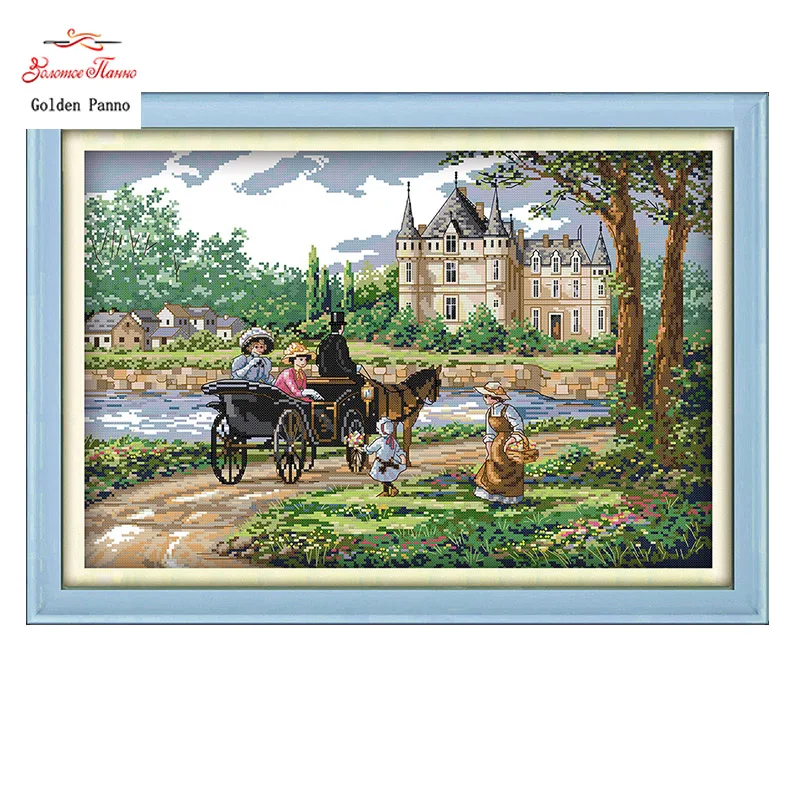 

Golden Panno,Suburban scenery Printed on Canvas DMC Counted Chinese Cross Stitch Kits printed Cross-stitch set Embroidery 1122