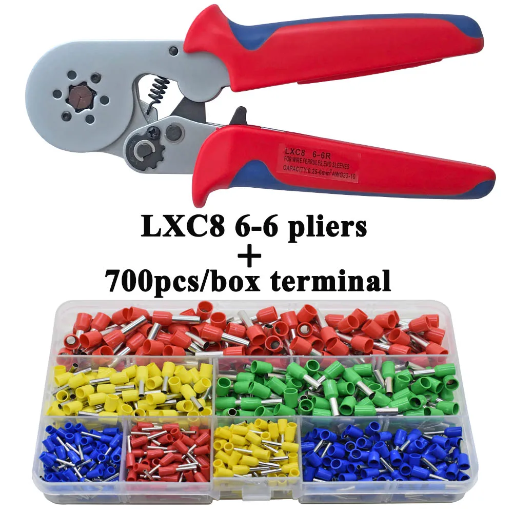 LXC8 10С 0,25-10mm2 23-7AWG LXC8 6-4/6-6 0,25-6mm2 LXC8 16-4 обжимные клещи электрическая трубка Клеммы Коробка мини фирменный Зажим инструменты - Цвет: LXC8 6-6R 700H