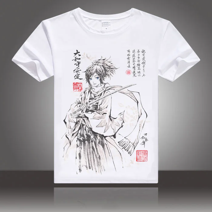 Аниме Touken Ranbu онлайн косплей футболка Izuminokamikanesada Mikazuki Munechika Мужская чернильная
