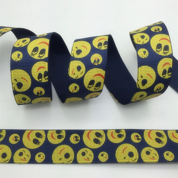 Navy Blue 5 ярдов, 1 дюйм, 25 мм, широкая, с принтом улыбающегося лица, корсажная лента, бант для волос/Рождество/Свадьба, сделай сам, швейное ремесло#002 - Цвет: Navy Blue