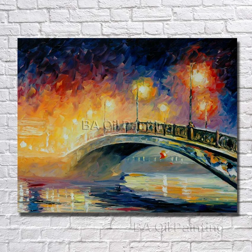 

Palette Knife Painting Modern Beautiful Bridge Scenery Oil Paintings Living Room Wall Decor Canvas Painting No Framed