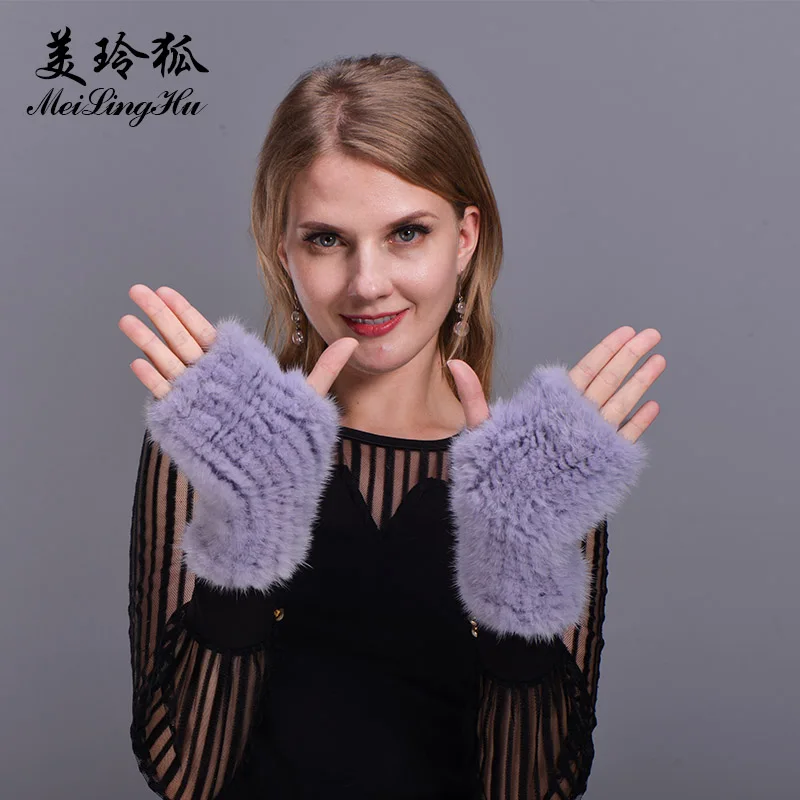 Knitted Women Real Mink Fur Gloves Thick Warm Winter Glove New 2017 Fashion Female Solid Fingerless | Аксессуары для одежды