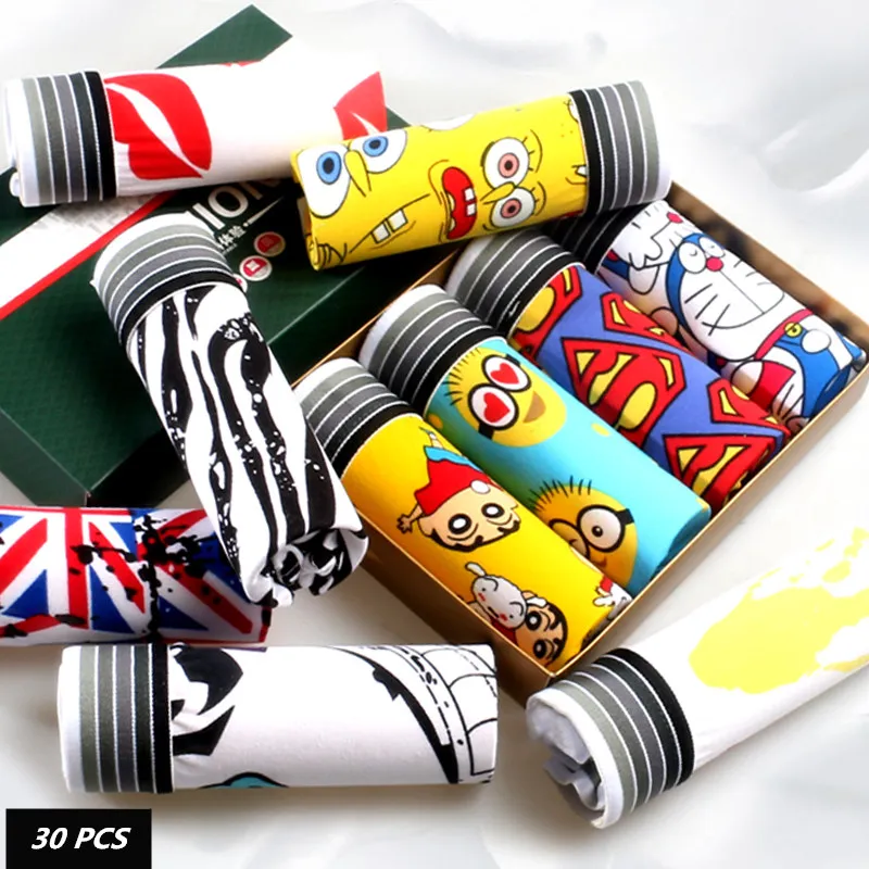 Мужское шелковое нижнее белье милый мультяшный принт удобные трусики боксеры