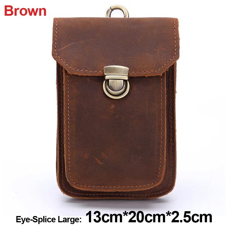 Brown Large 1 MISFITS Crazy Horse Genuine Leather Waist Packs Men Casual Small Fanny Pack Belt Loops Hip Bum Bag Waist Bag Phone Pouch Purses - Цвет: Brown Large 1
