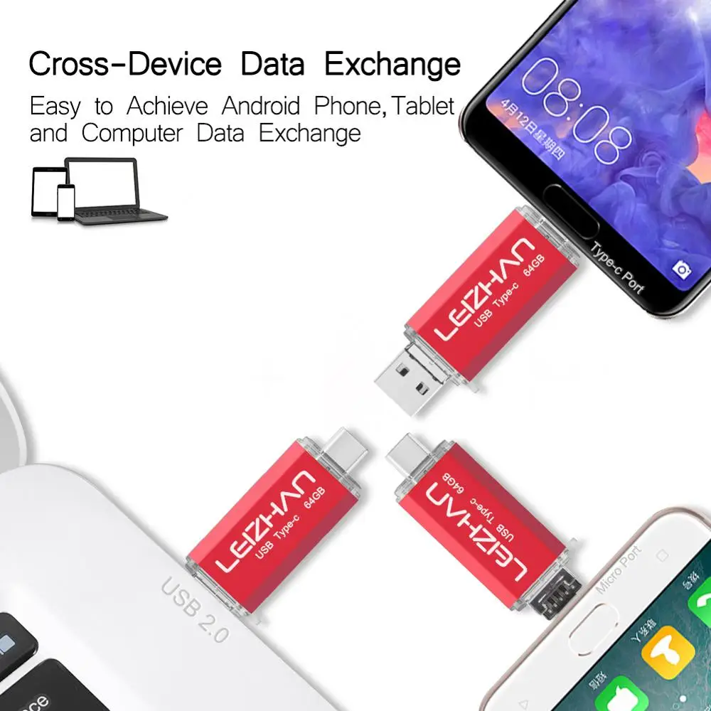 LEIZHAN OTG USB флэш-накопитель для телефона Android C фото-флешка Huawei Samsung Xiaomi 128 Гб 64 Type-C Micro