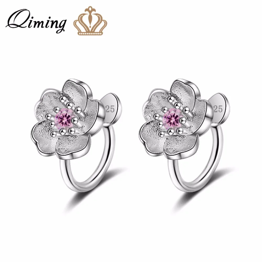 QIMING фиолетовый хрустальный цветок для женщин серьги-клипсы без пирсинг модные
