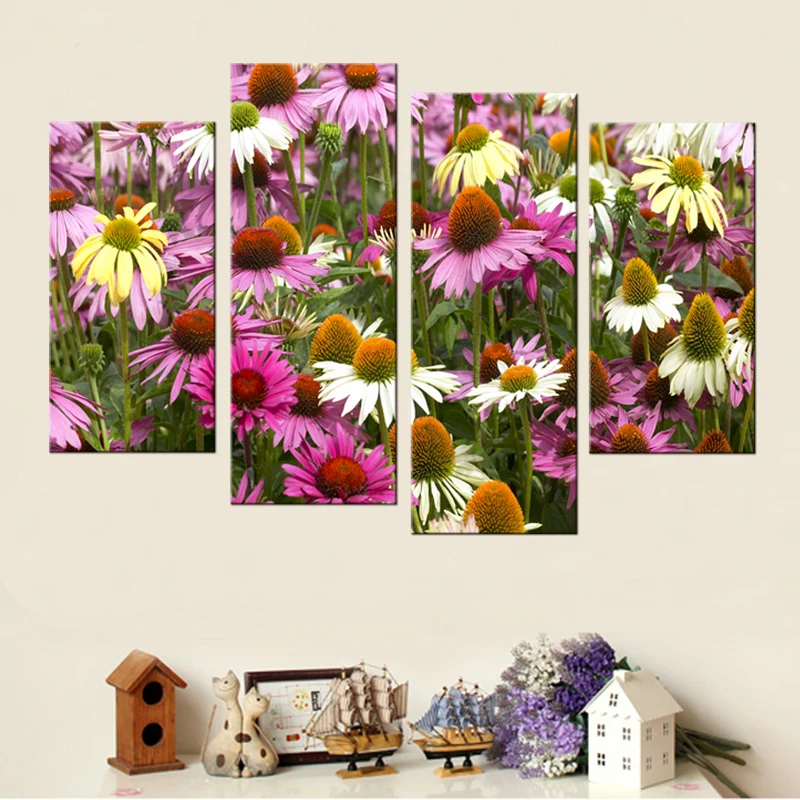 4 панели ромашки цветок Океанский холст художественное украшение гостиная