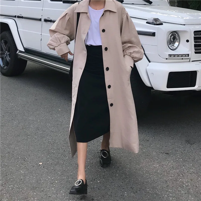 Женское длинное однобортное пальто свободная ветровка в Корейском стиле с