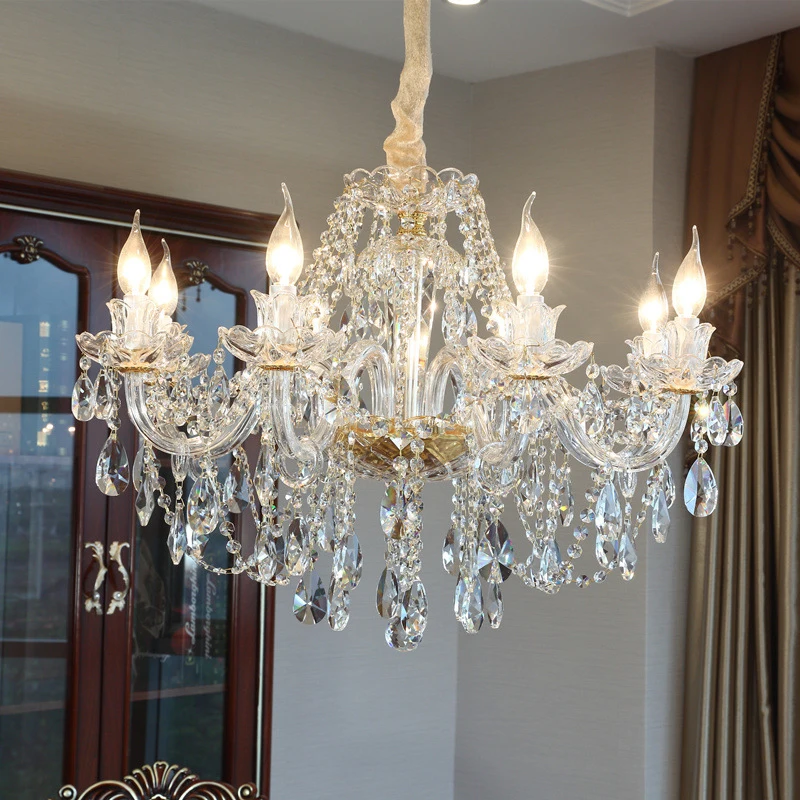 Candelabro de cristal moderno para el hogar, iluminación colgante de cristal para sala de estar, dormitorio, restaurante, lámpara de vela