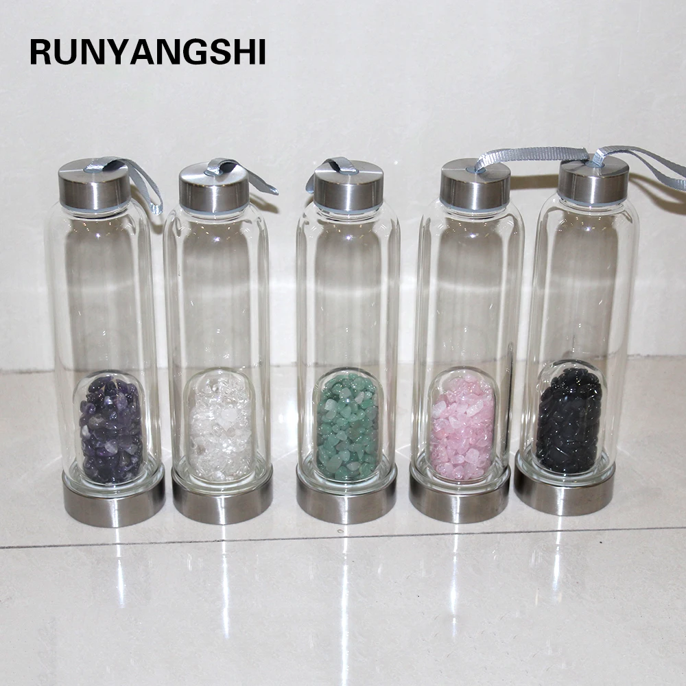 

Креативная бутылка для воды из натурального кварца и стекла, гравий неправильной формы каменная чашка, целебная эликсирная чашка