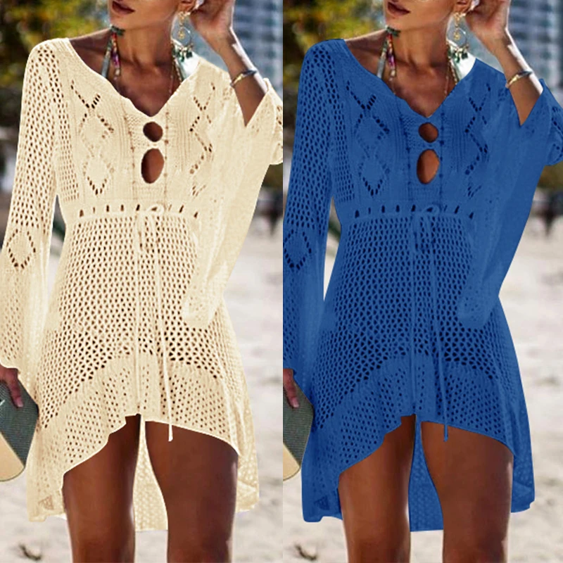 Женское трикотажное платье туника moda praia белое открытое пляжное лето 2019|Пляжная