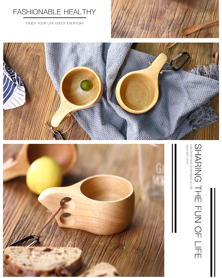 Finland Kuksa деревянная чашка чай портативный кофе кружка с ручка из резины и дерева два отверстия коровьей веревки крюк сок молоко бутылка для воды