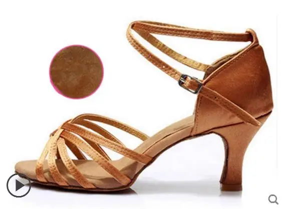 Deep skin heel 7.5cm Женская обувь для латинских танцев; обувь на высоком каблуке из воловьей кожи с мягкой подошвой; Черная сатиновая спортивная обувь для латинских танцев; дешевая обувь для девочек; практическая обувь; Большие скидки - Цвет: Deep skin heel 7.5cm