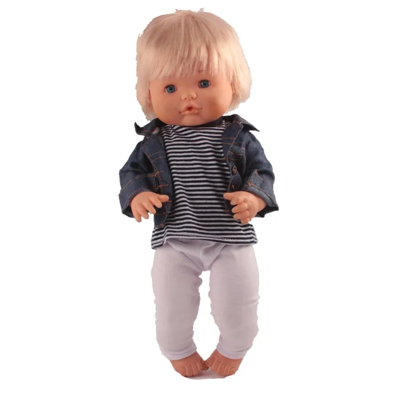 Одежда для кукол; 41 см; Nenuco Doll Nenuco y su Hermanita; 3 в 1; джинсовое пальто; белая футболка; розовые брюки для 16 дюймов; Nenuco; Одежда для кукол - Цвет: 3-pcs stripes white