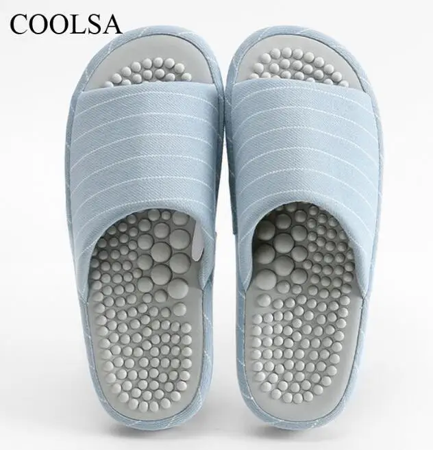 Blue COOSA/Новинка; мужские полосатые массажные тапочки для ног; массажные шлепанцы для ног; портативные сандалии хорошего качества - Цвет: Blue