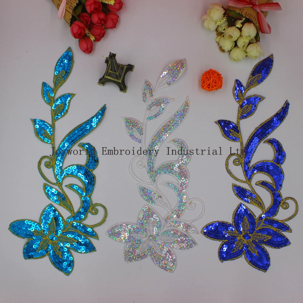Нашивки с вышивкой блестками цветами для творчества зеркальные аппликации