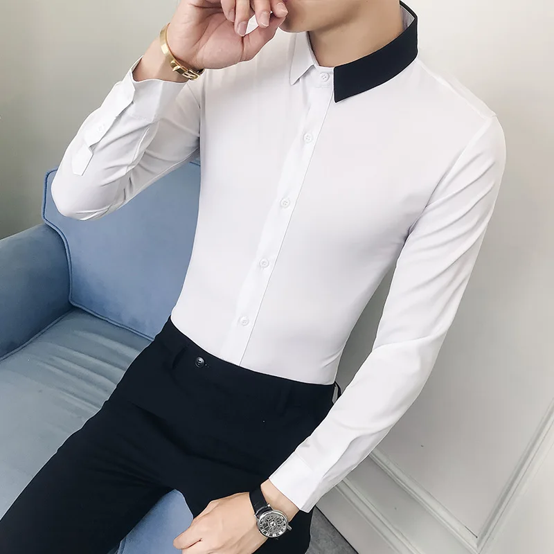 Корейская Простая мужская рубашка модная новинка осени 2018 приталенная с длинным