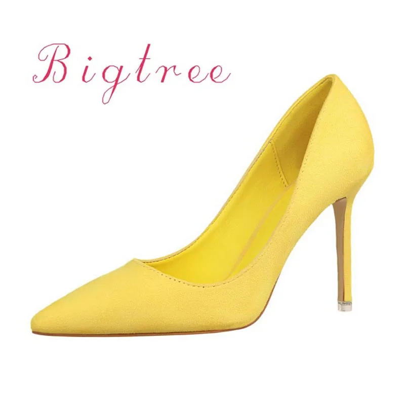 

Size 34-39 Pu Leather Women's High Heels Women Pumps Sexy Office/Party Thin Heel Ladies Yellow Shoes Korean Fashion New 2021