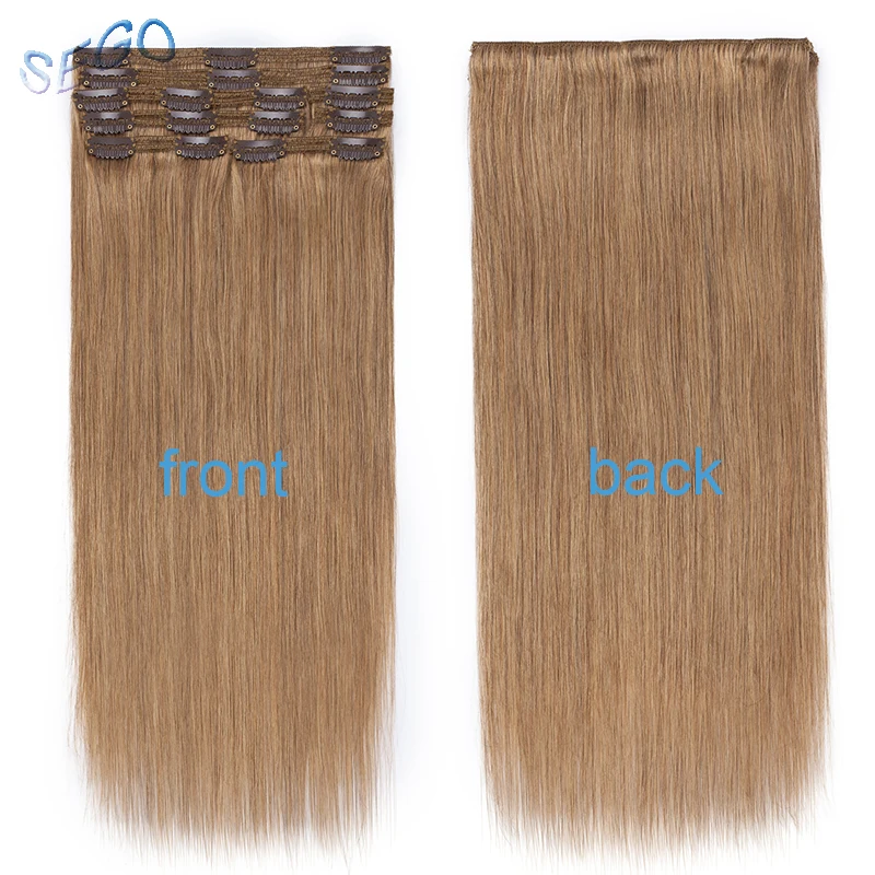 SEGO 1"-24" 110 г-170 г Прямой зажим синтетических Пряди человеческих волос для наращивания 8 шт./компл. волосы на клипсах с двойной прядкой из Non-Remy человеческих волос на зажимах