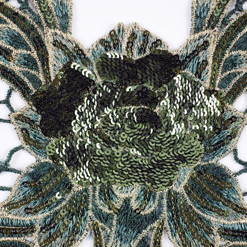 Зеленый Вышитый цветочный кружевной вырез горловины воротник отделка одежды