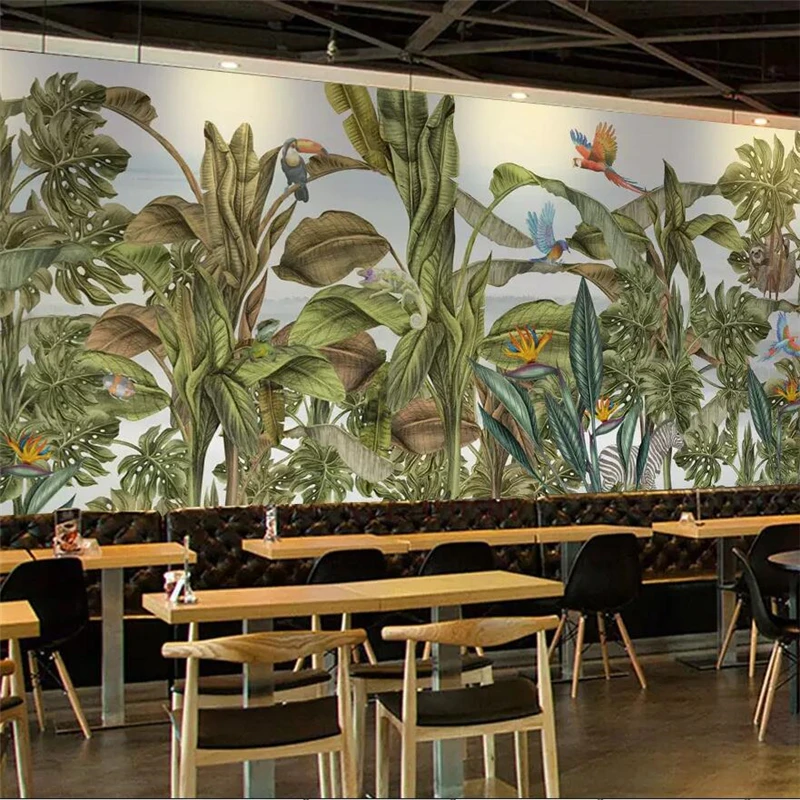 wellyu Hand-painted tropical rainforest plants flowers and birds animals forest background wall custom large mural wallpaper |