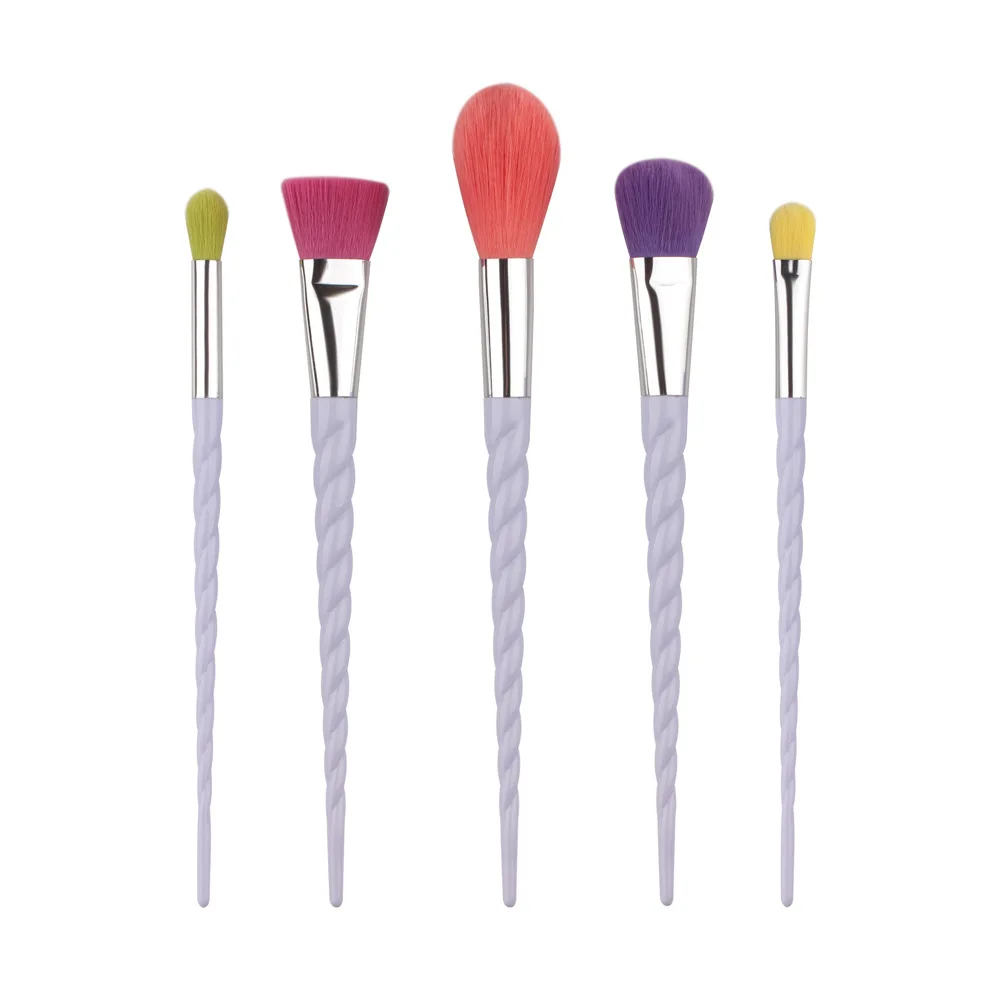 5 pcs Colorful 5 шт. набор кистей для макияжа, спиральная ручка, Золотая основа, кисть для растушевки глаз, Контурная маска, кисть для румян, косметические кисти для макияжа, единорог - Handle Color: 5 pcs Colorful