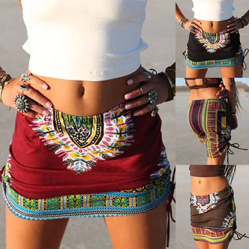

Hot Summer Women Vintage Stretch High Waist Floral Pleated Short Beach Casual Mini Skirt