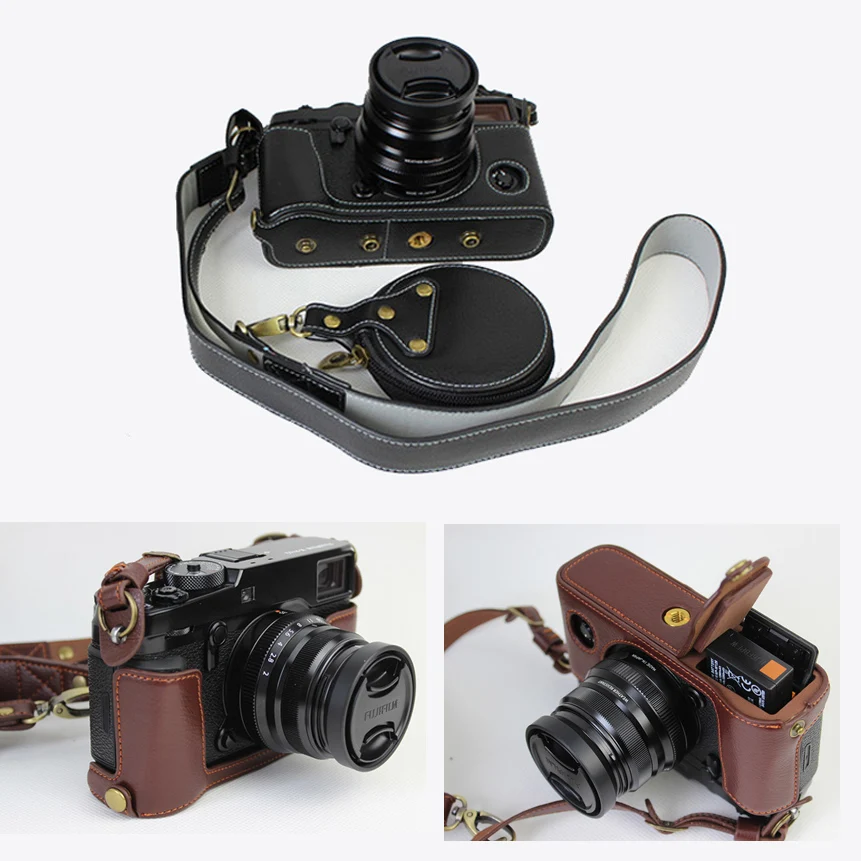 

Genuine Leather Case Camera half bag Shell For Fujifilm X-Pro2 Xpro II X-PRO3 camera Cover shoulder strap and mini case